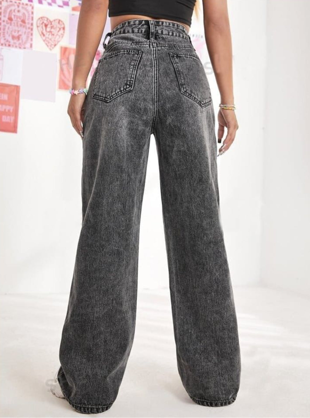 High Waist Charcoal Wide Leg Denim