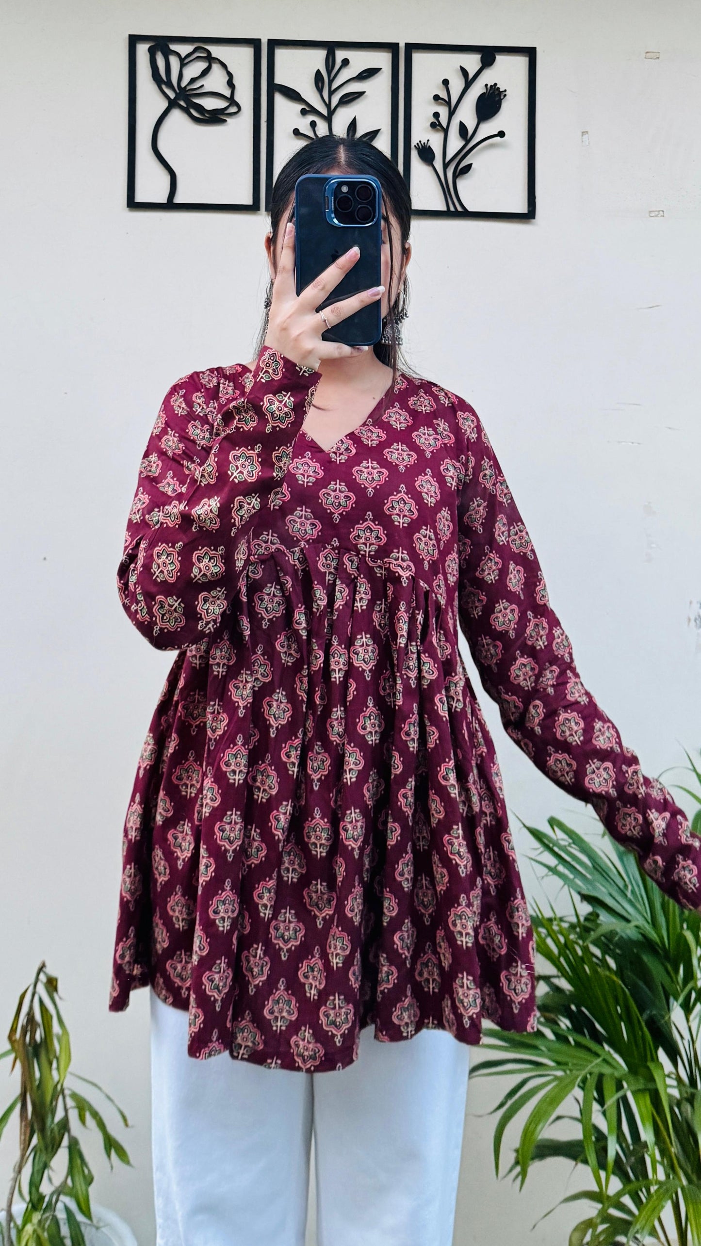 Cotton Flared Ajarakh Print Aliacut Peplum Top