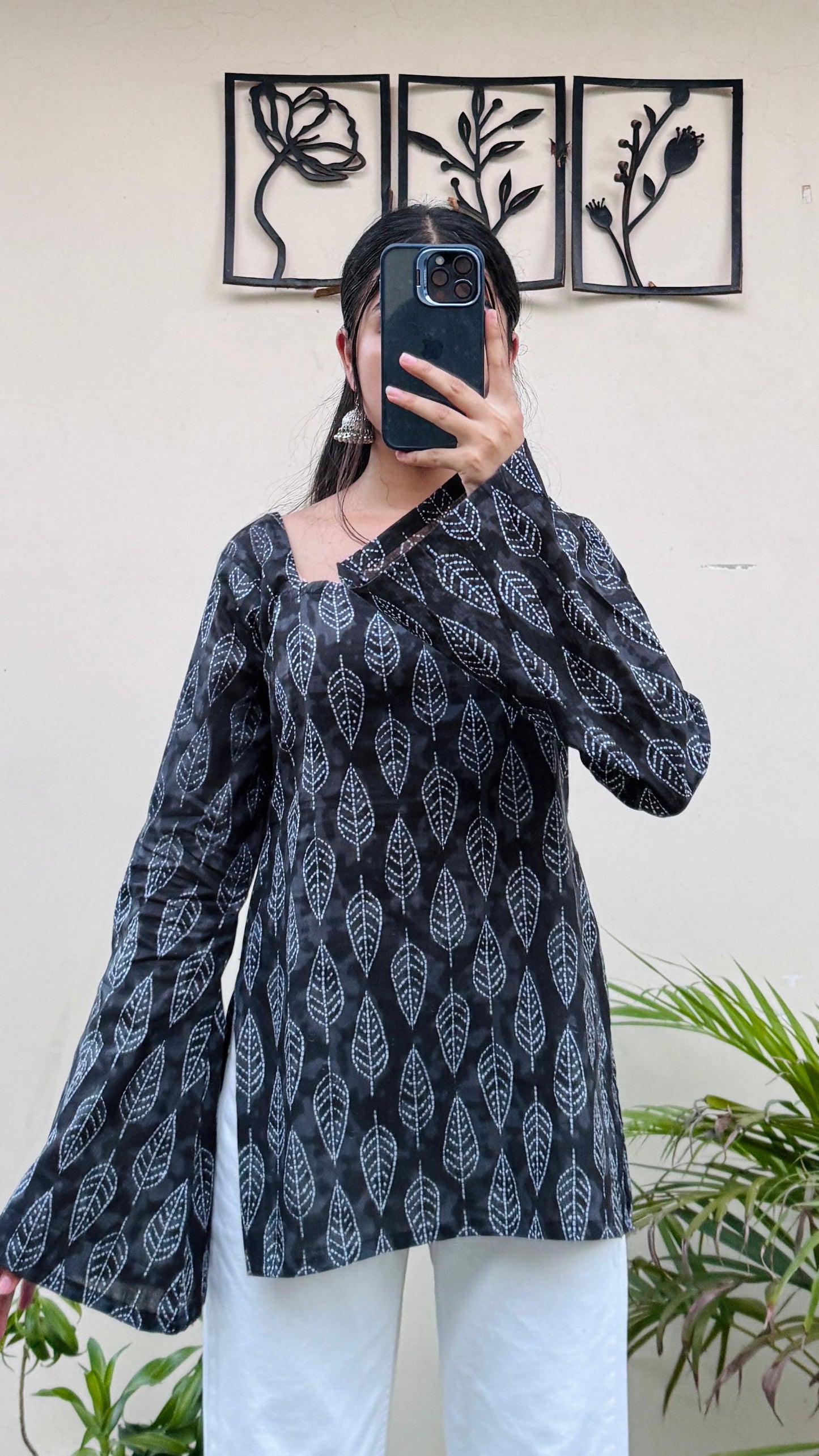 Cotton BellSleeves Back Crisscross Design Short Kurti
