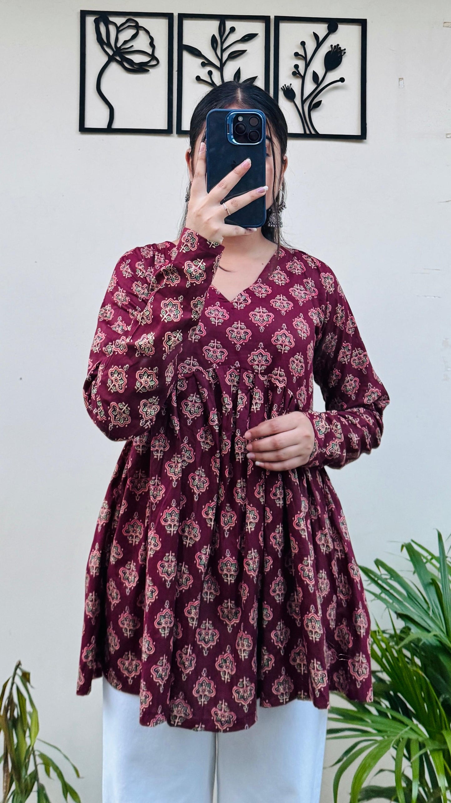 Cotton Flared Ajarakh Print Aliacut Peplum Top