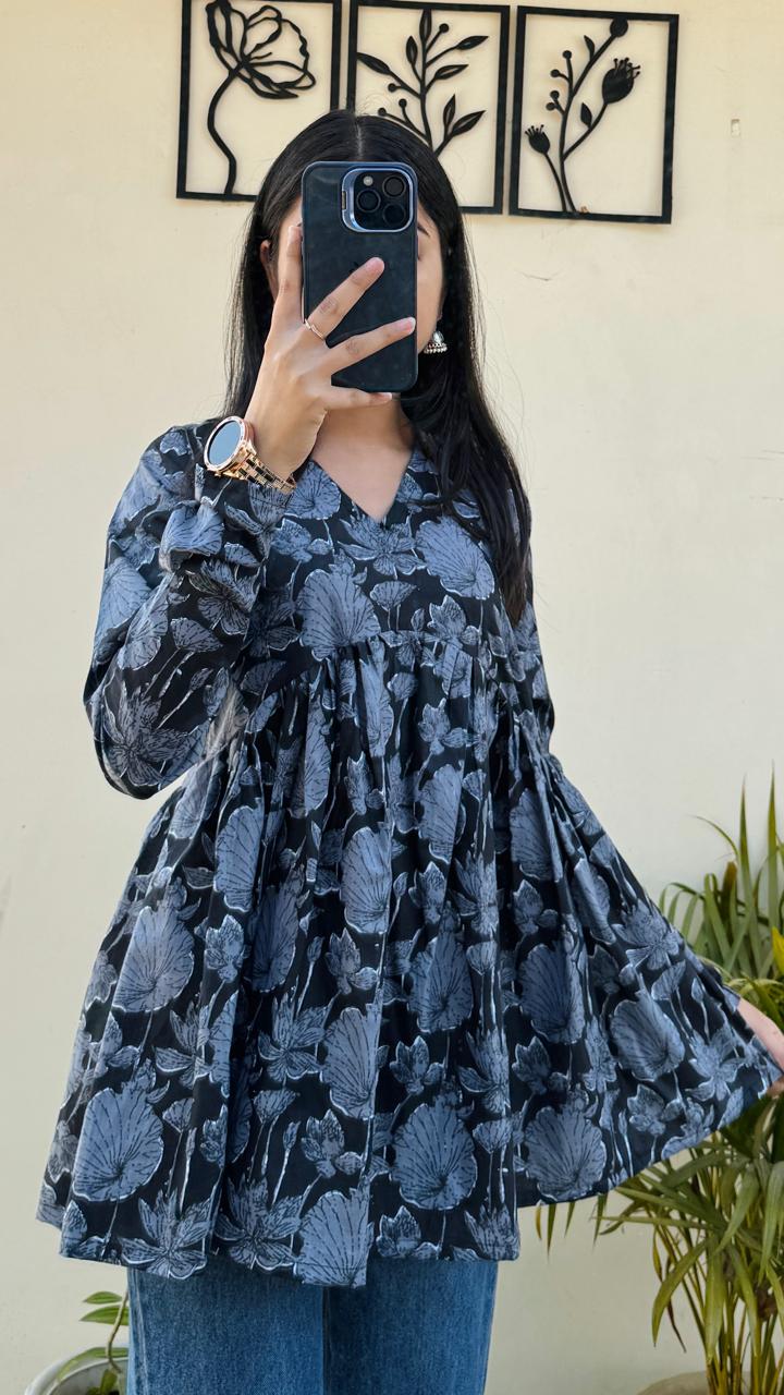Cotton Flared Printed Aliacut Peplum Top