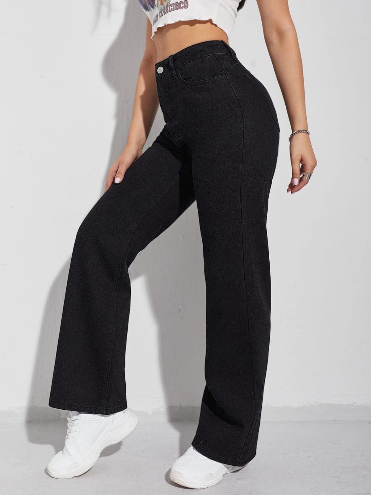 High Waist Black Wide Leg Denim