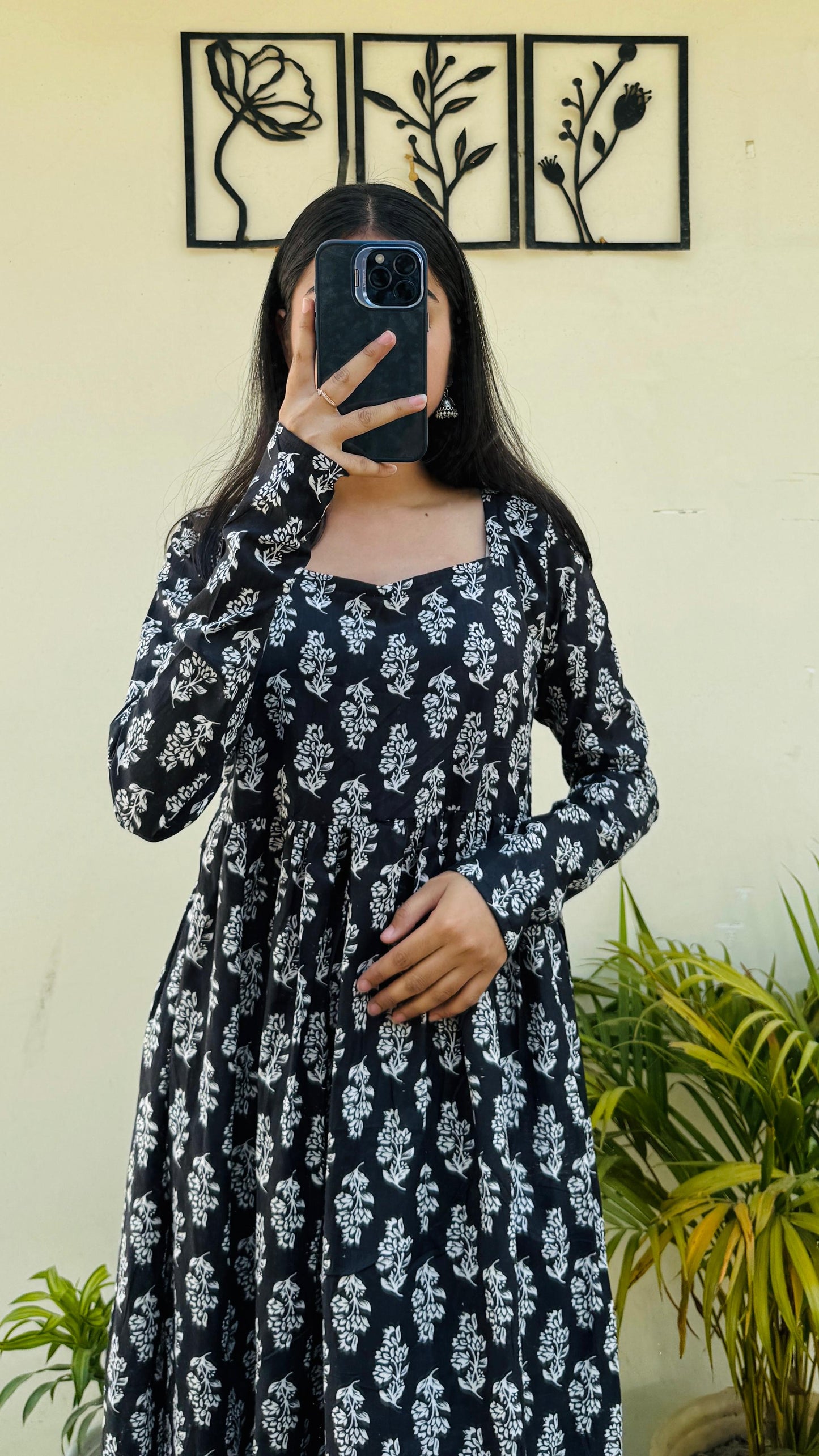 Cotton Full Sleeve Black Nayra Cut Long Kurti