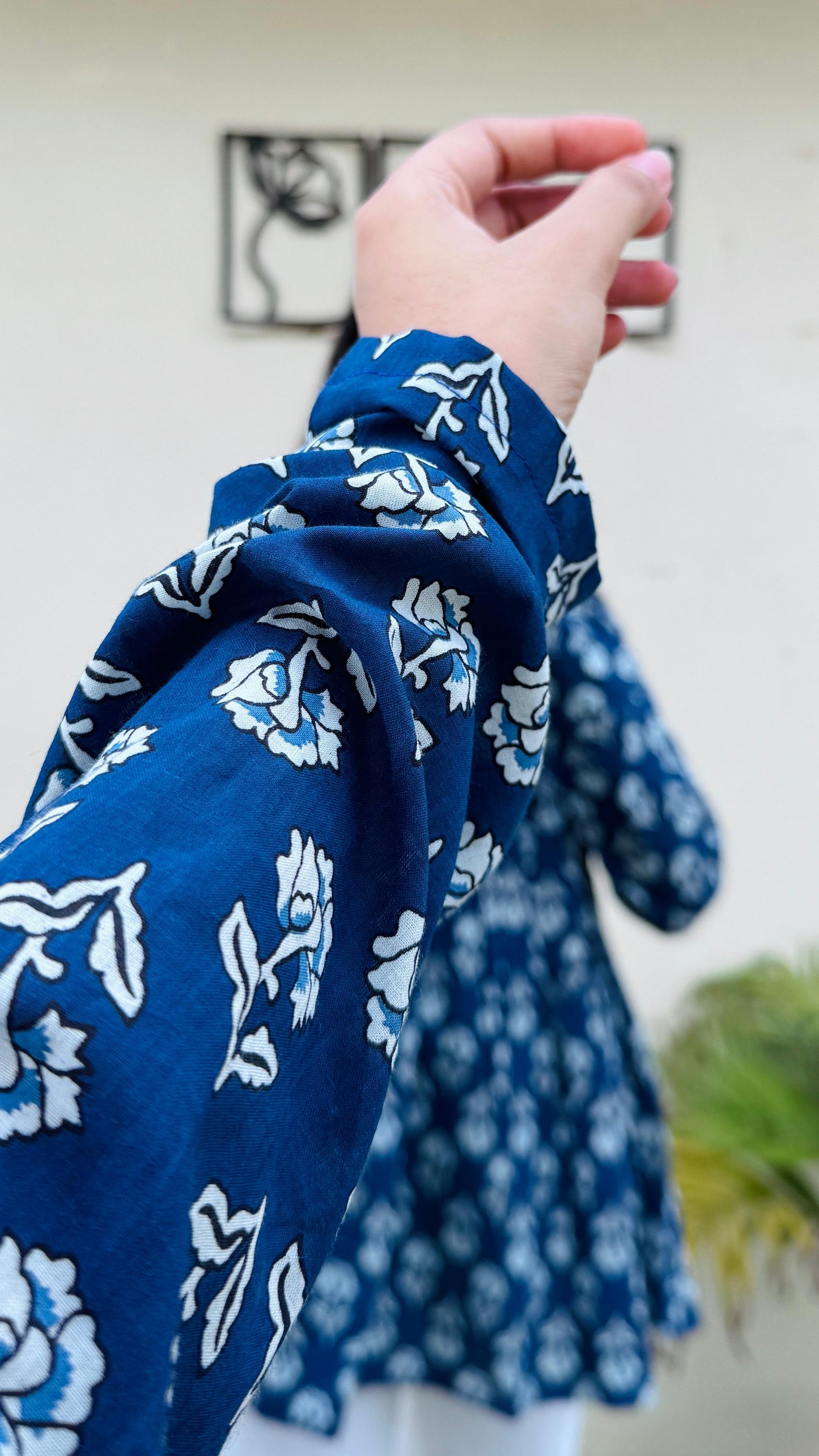 Cotton Blue Flared Printed Aliacut Peplum Top
