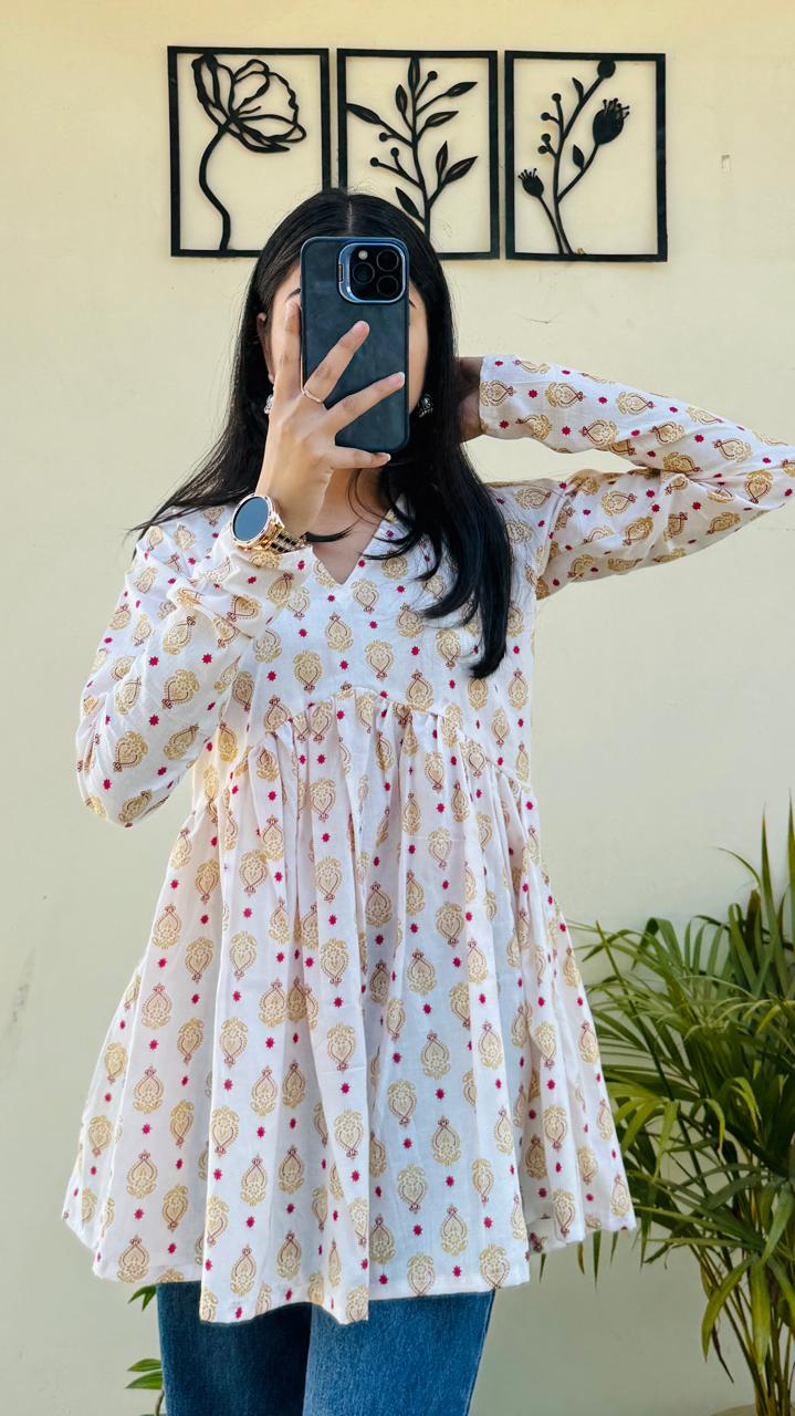 Cotton Flared Printed Aliacut Peplum Top
