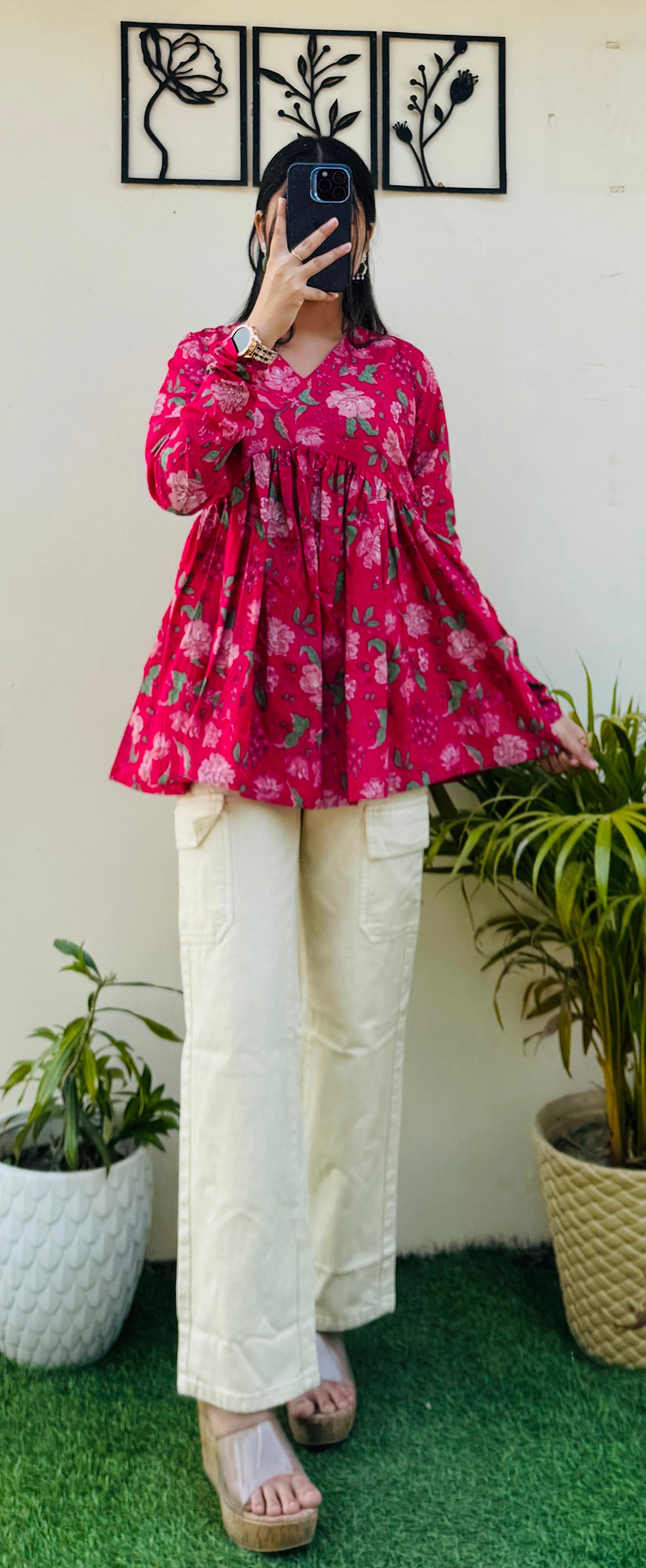 Cotton Flared Floral Print Aliacut Peplum Top