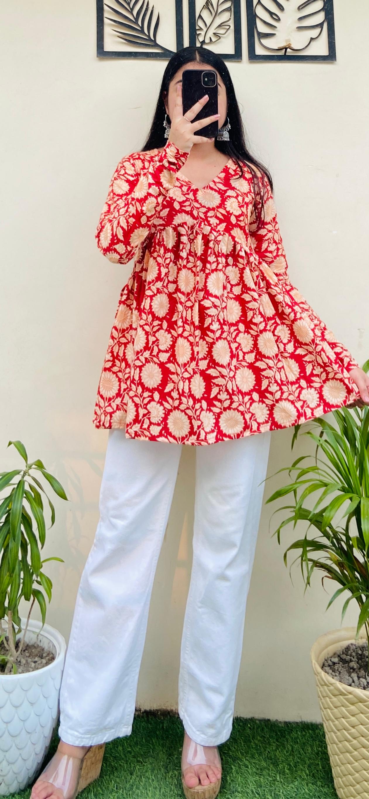 Cotton Flared Printed Aliacut Peplum Top