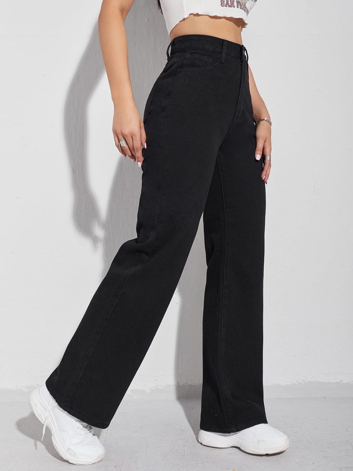 High Waist Black Wide Leg Denim