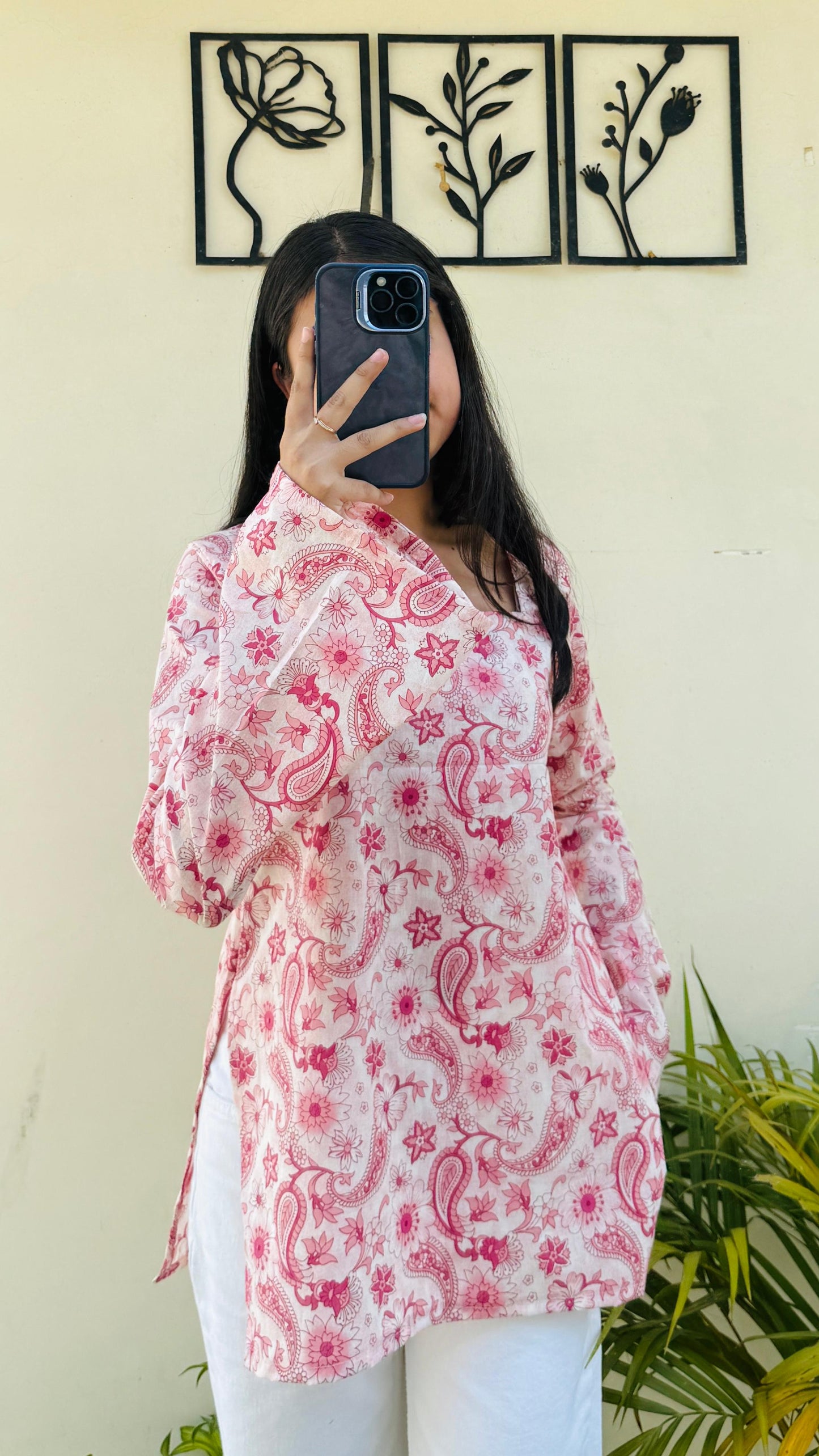 Cotton Square Neck Bellsleeve Short Kurti