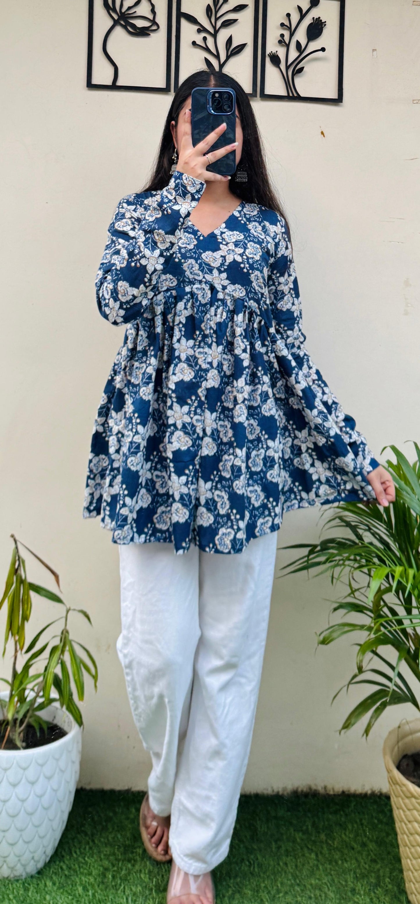 Cotton Flared Printed Aliacut Peplum Top