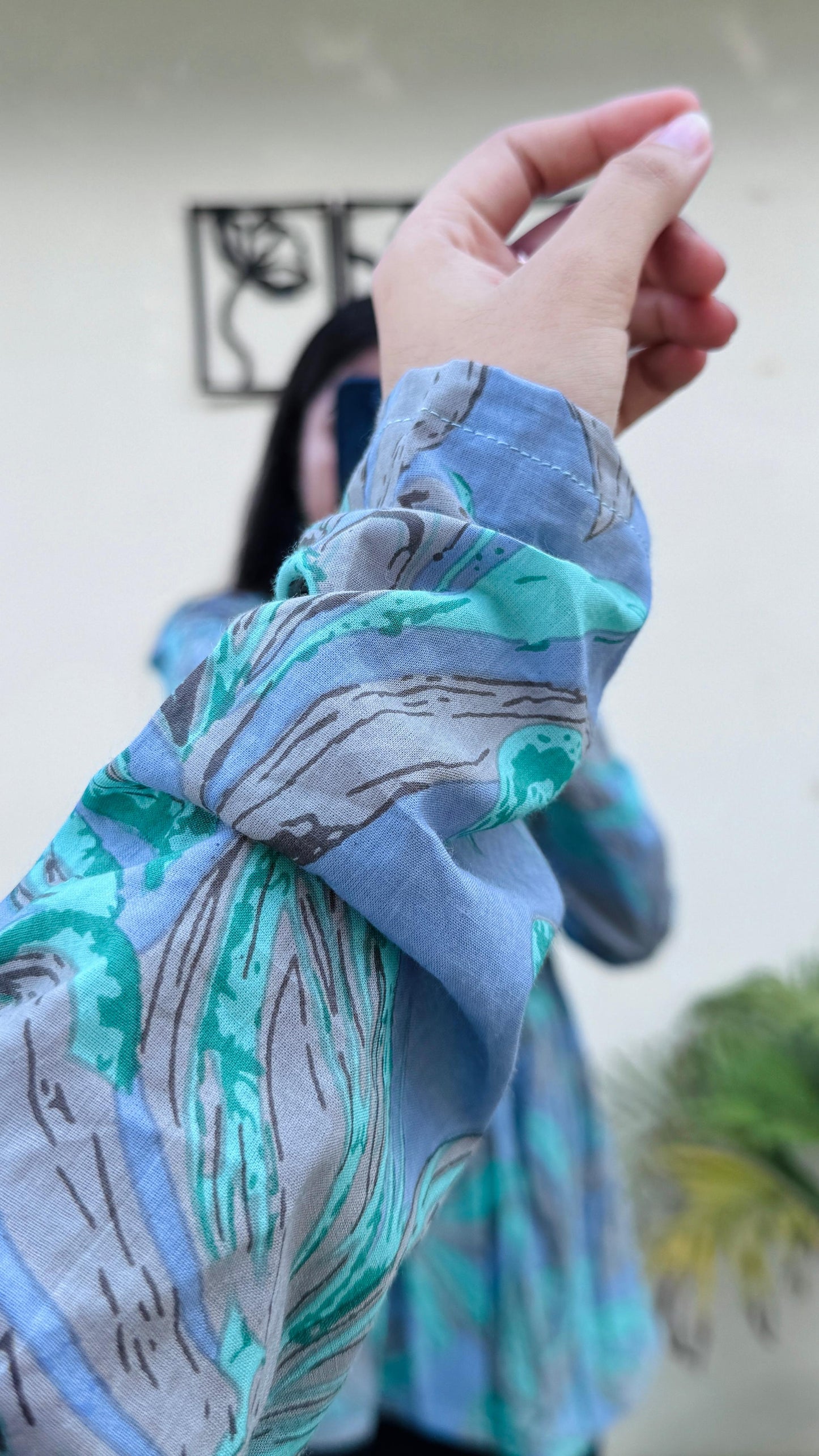 Cotton Blue Flared Printed Aliacut Peplum Top