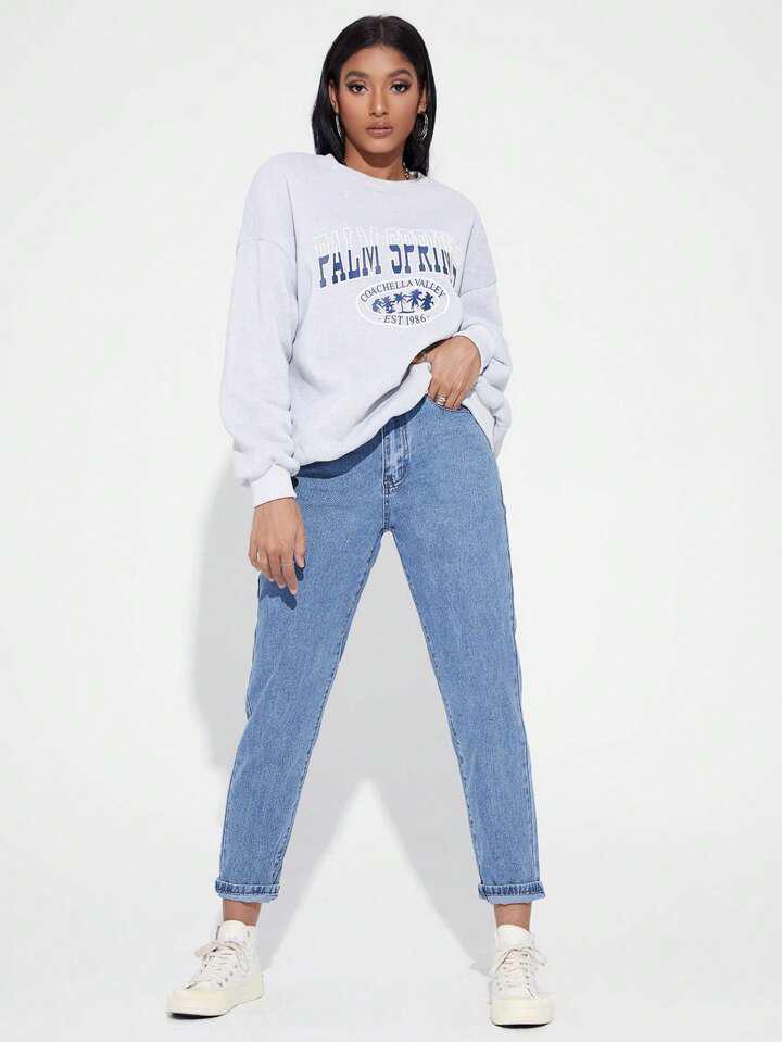 High Waist Ice Blue Mom Fit Denim Jeans
