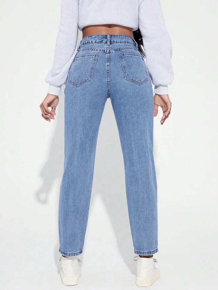 High Waist Ice Blue Mom Fit Denim Jeans