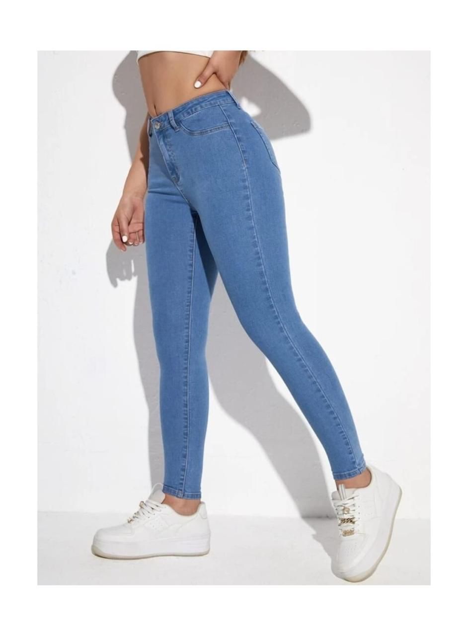High Waist Stone Blue Skin Fit Denim Jeans