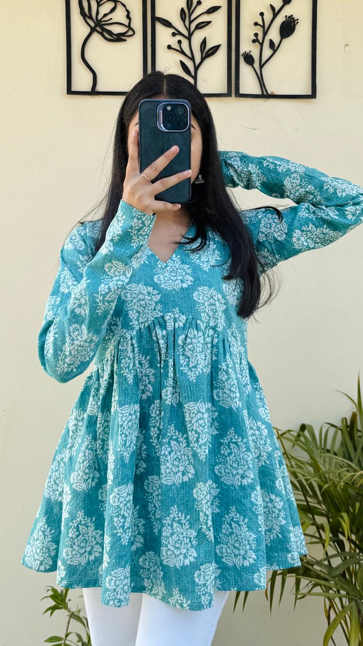 Katha Cotton Flared Floral Print Aliacut Peplum Top