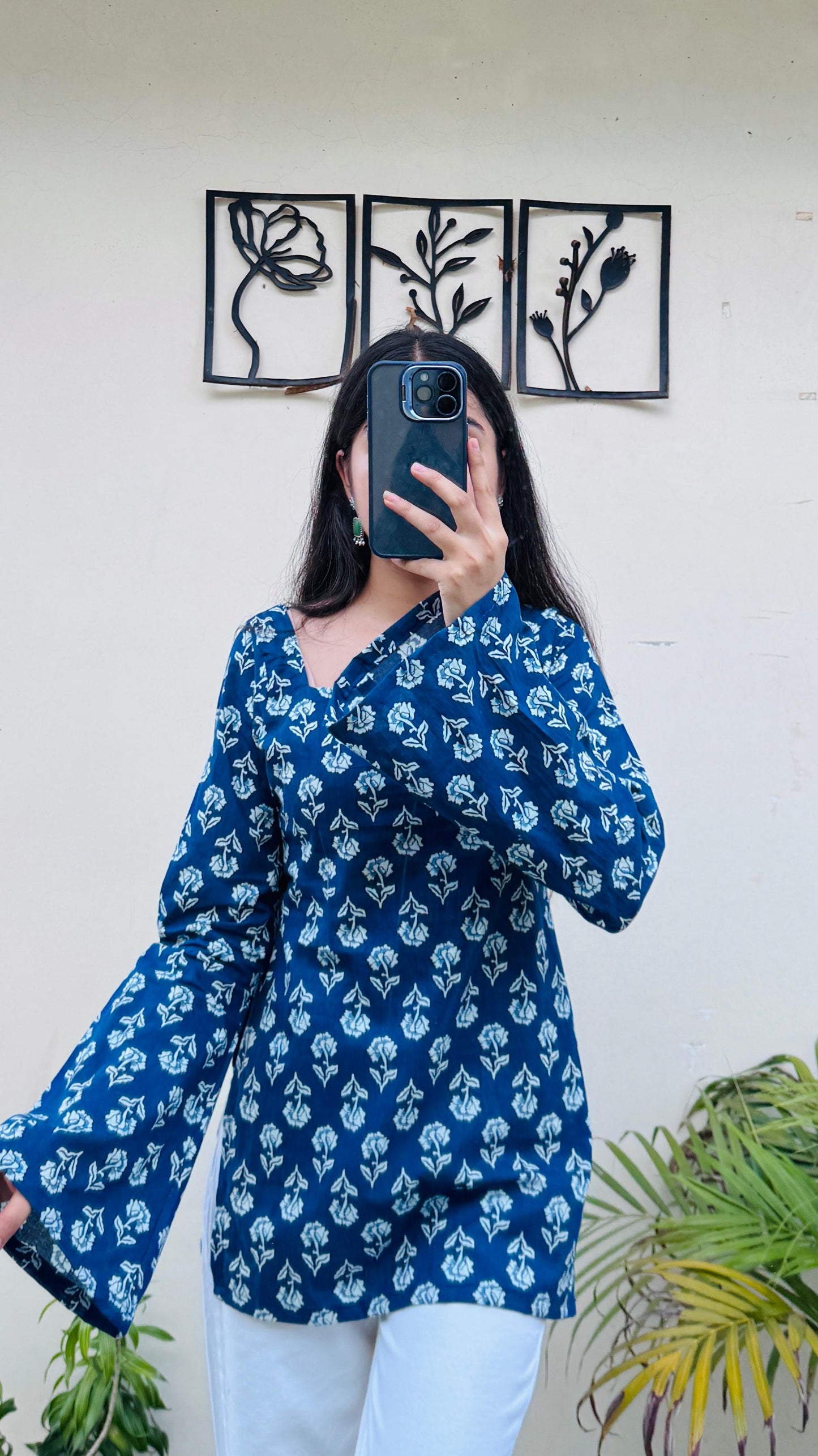 Cotton Square Neck Corset Back Short Kurti