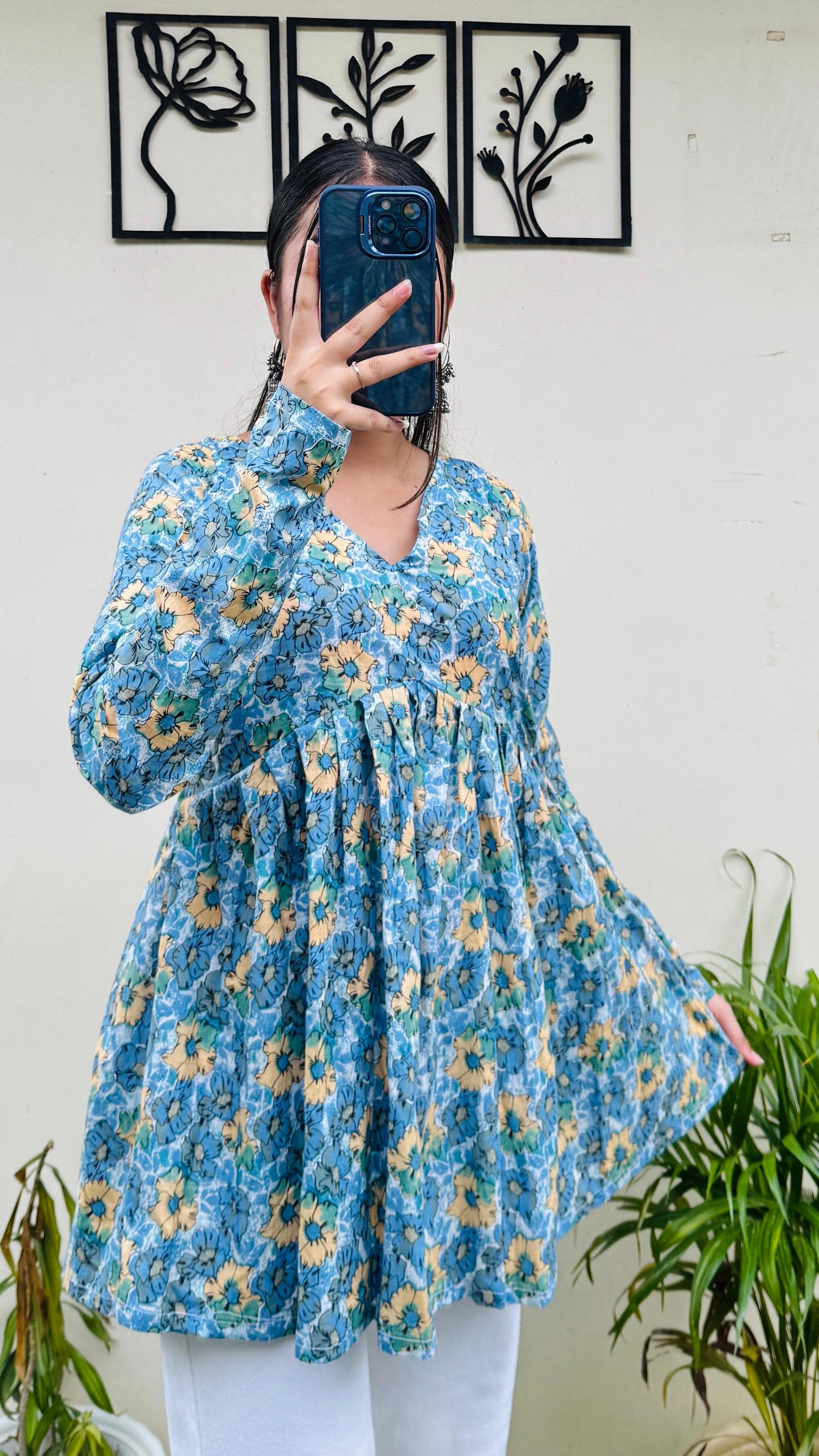 Cotton Flared Floral Print Aliacut Peplum Top