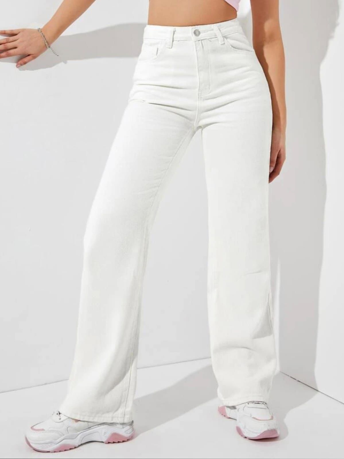 High Waist White Wide Leg Denim