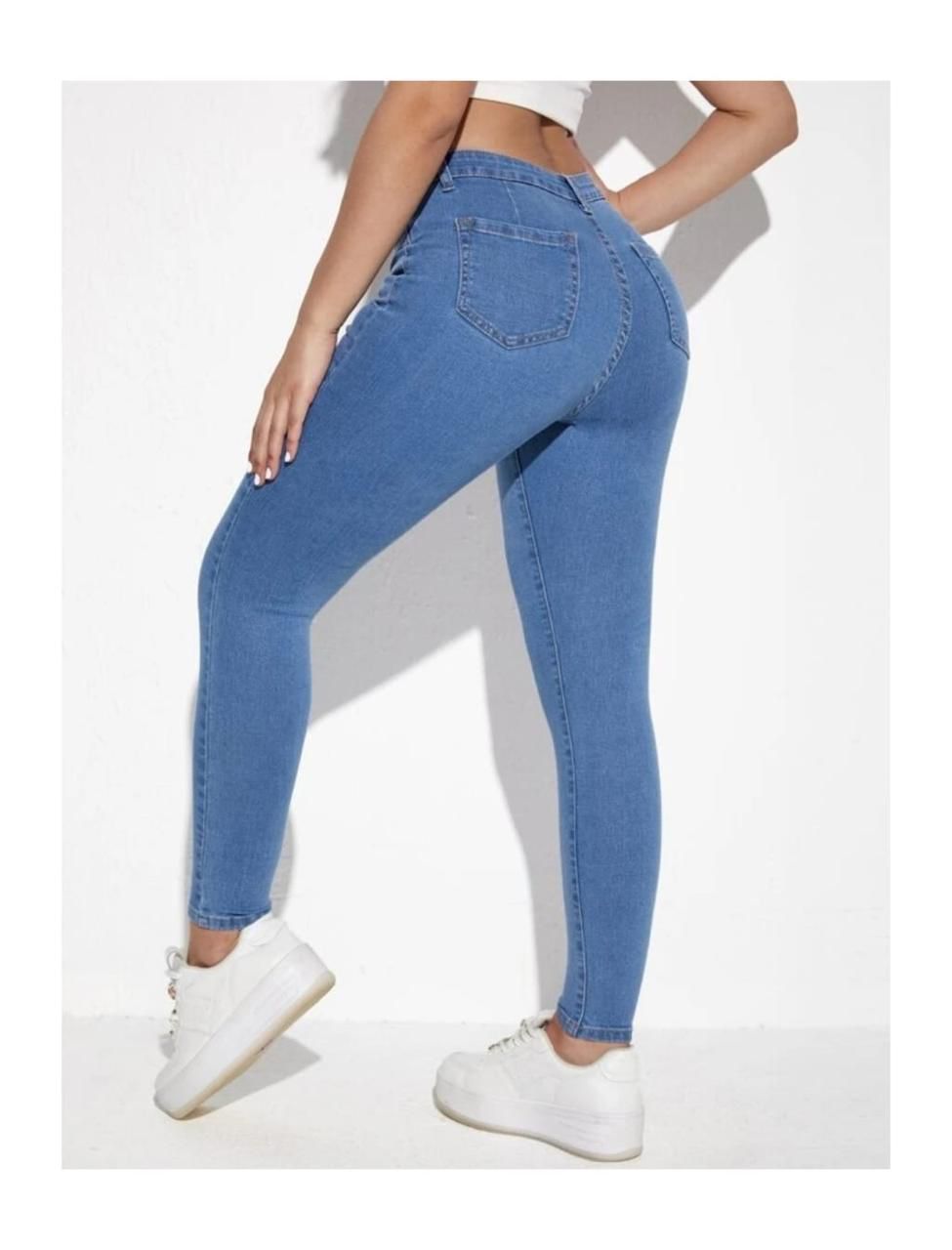 High Waist Stone Blue Skin Fit Denim Jeans
