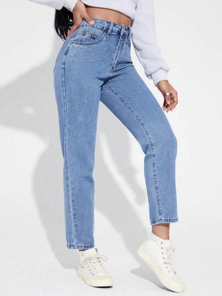 High Waist Ice Blue Mom Fit Denim Jeans