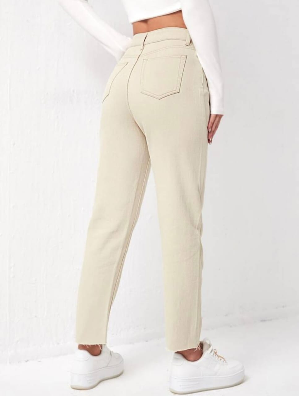 High Waist Cream Mom Fit Denim Jeans