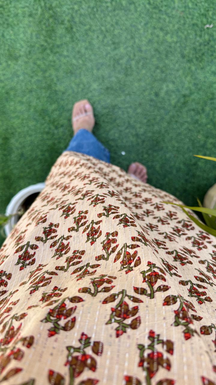 Cotton Katha Ajrakh Print Tie Knot Long Kurti