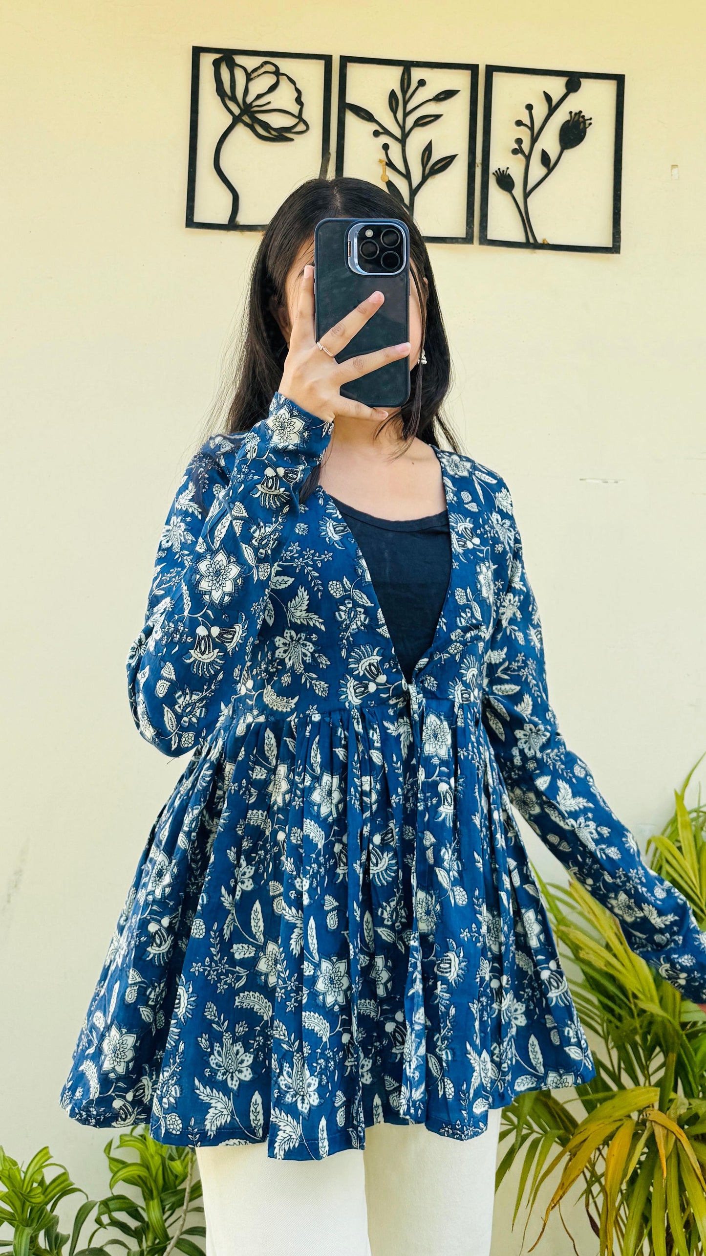 Cotton Flared Printed Full Sleeves Shrug Top