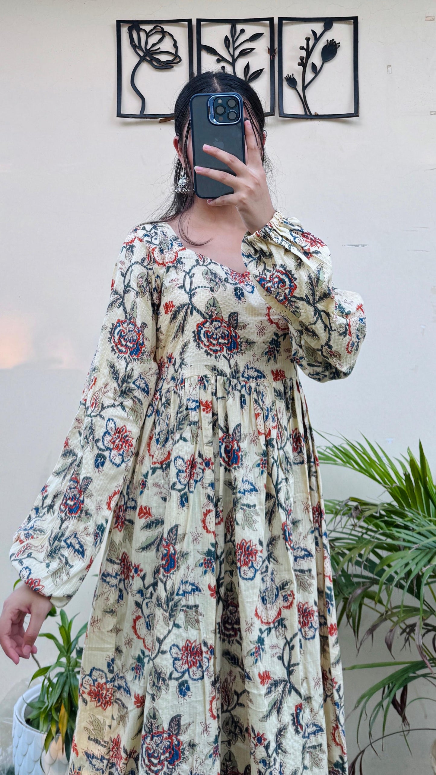 Katha Cotton Balloon Sleeves Long Kurti