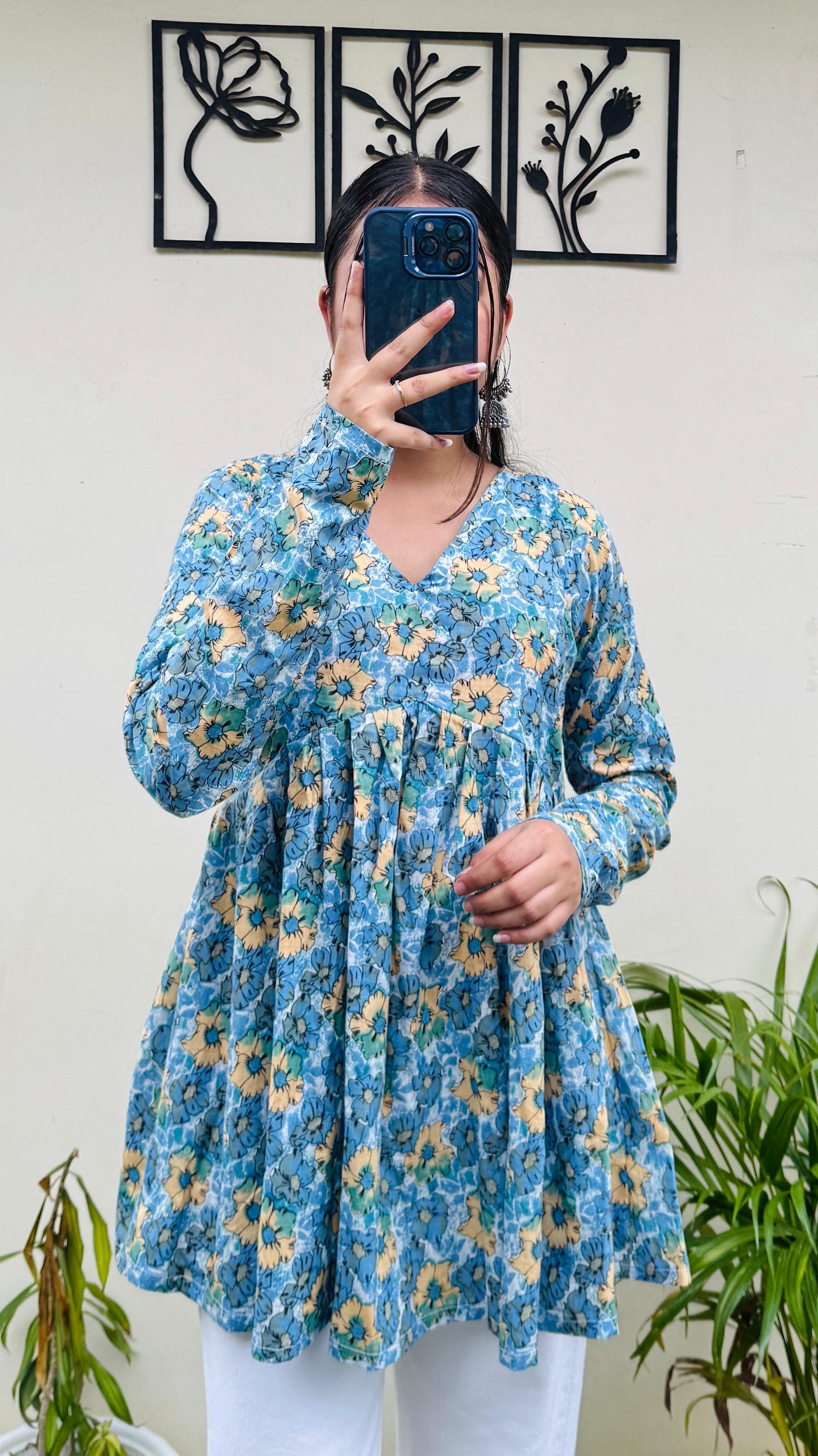 Cotton Flared Floral Print Aliacut Peplum Top