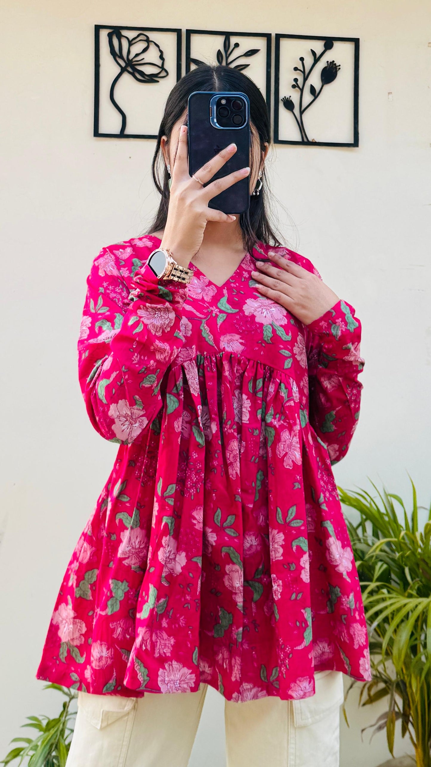 Cotton Flared Floral Print Aliacut Peplum Top