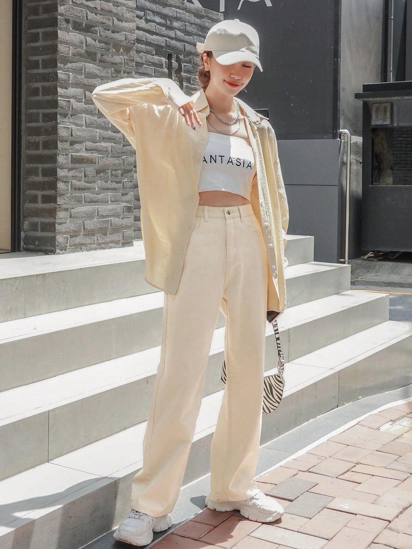 High Waist Cream Wide Leg Denim