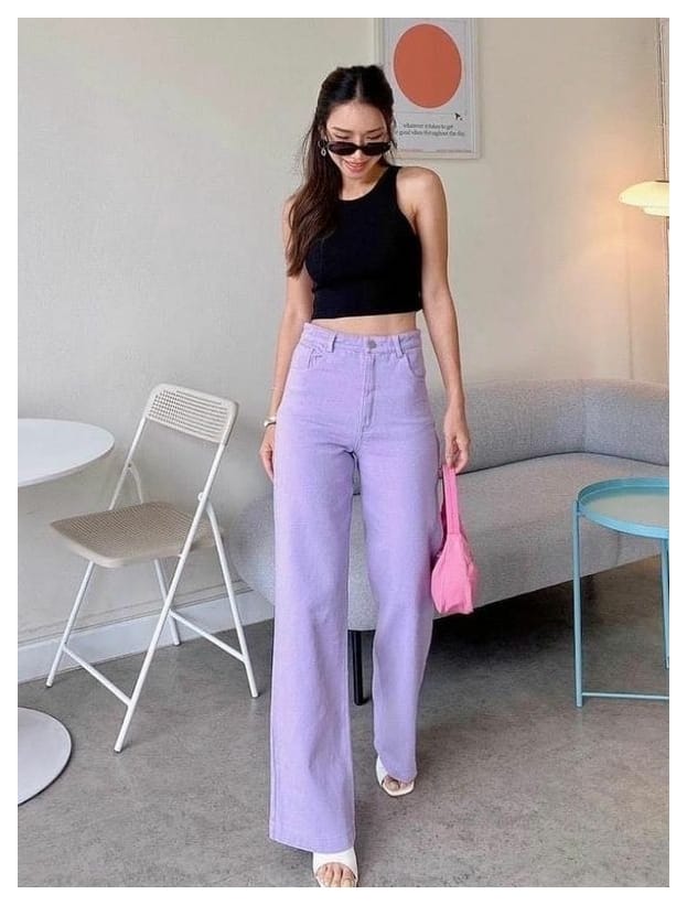 High Waist Lavender Wide Leg Denim