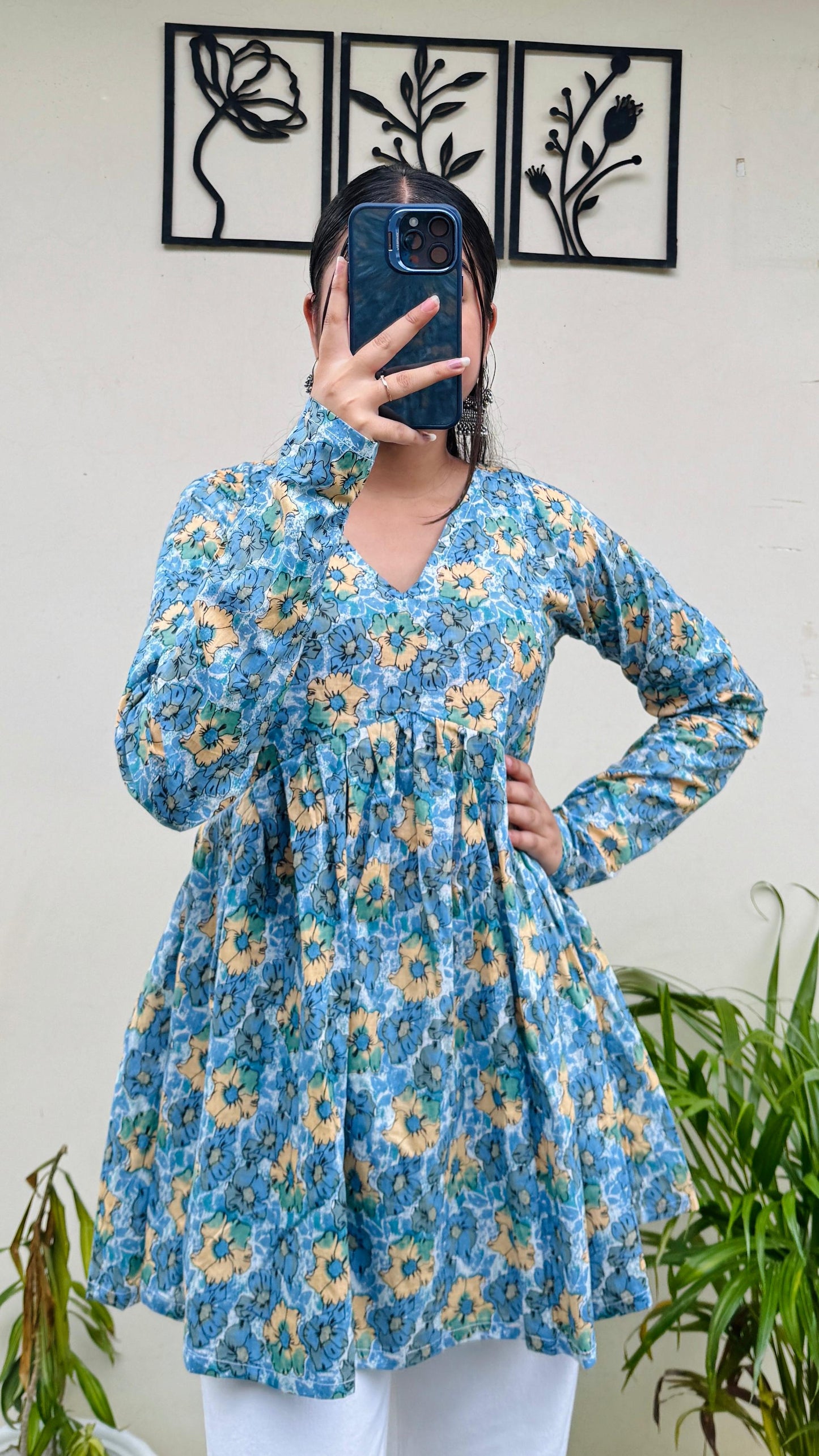 Cotton Flared Floral Print Aliacut Peplum Top