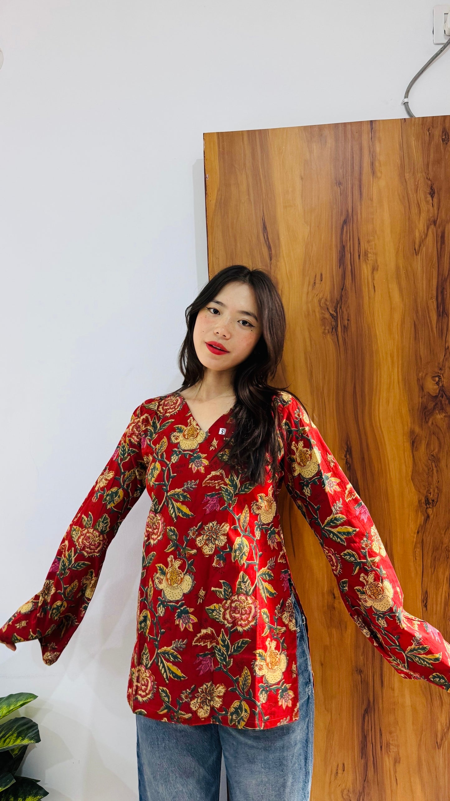 Cotton Bell Sleeves Back Crisscross Design Short Kurti