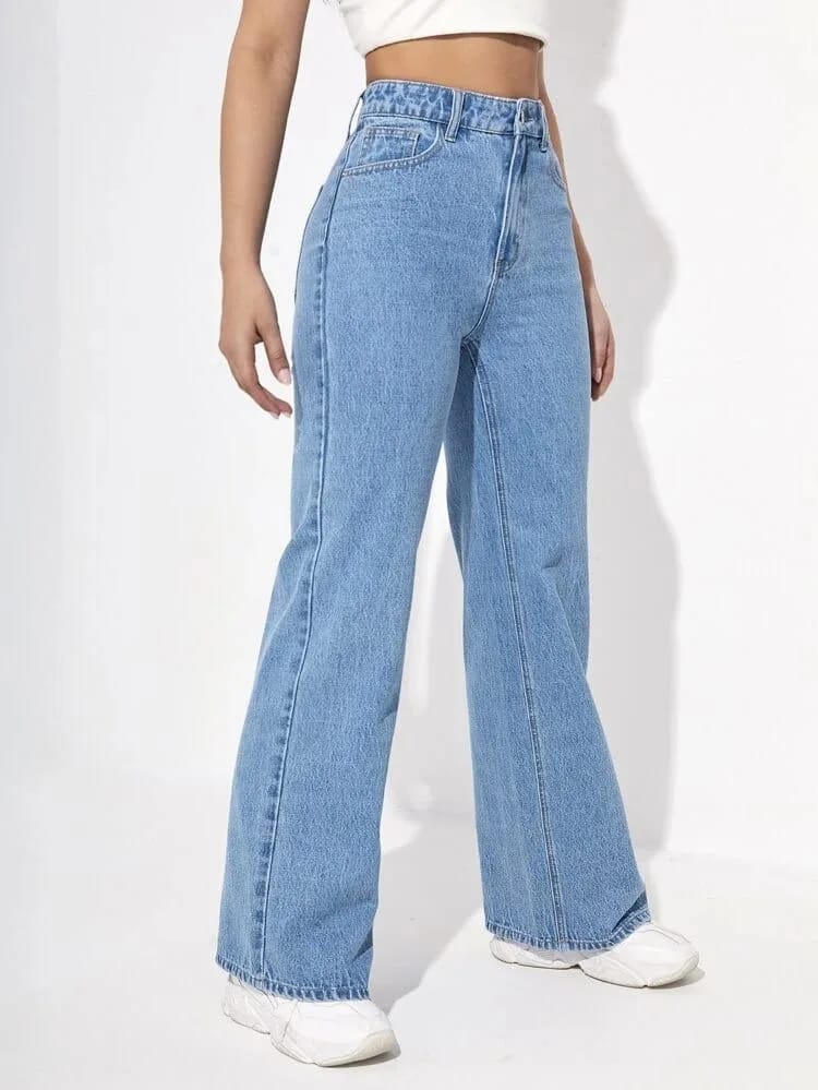 High Waist Ice Blue Wide Leg Denim