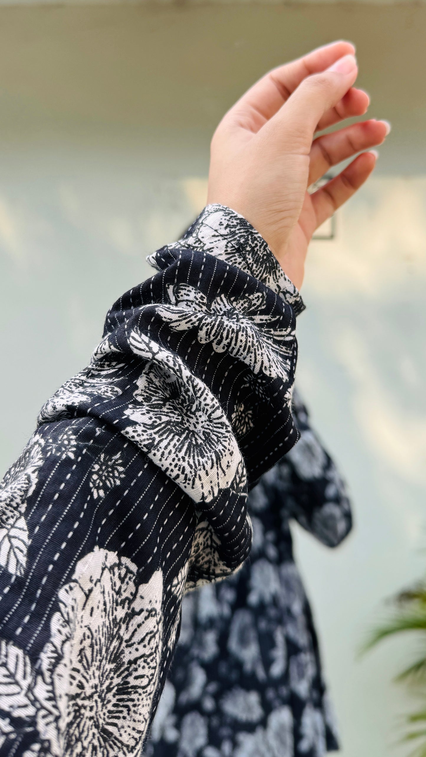 Cotton Katha Black Flared Printed Aliacut Peplum Top