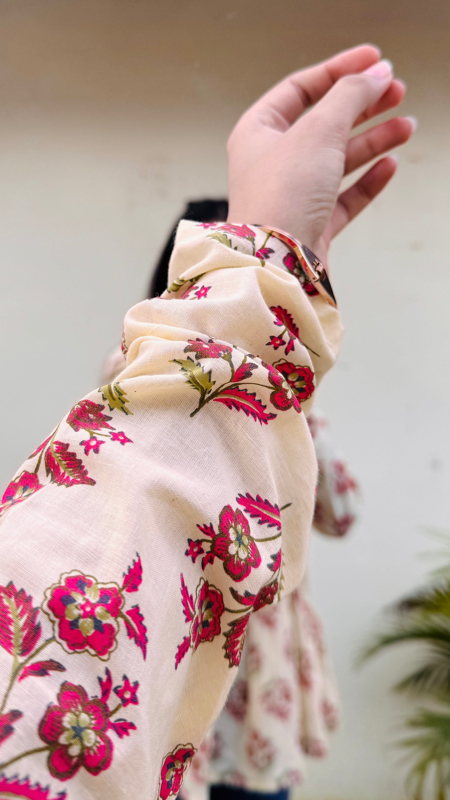 Cotton Cream Flared Printed Aliacut Peplum Top