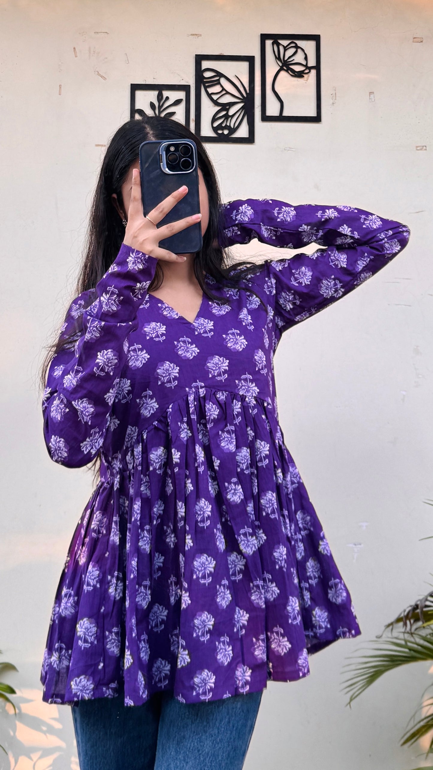 Cotton Flared Printed Aliacut Peplum Top