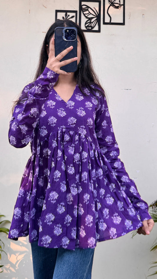 Cotton Flared Printed Aliacut Peplum Top