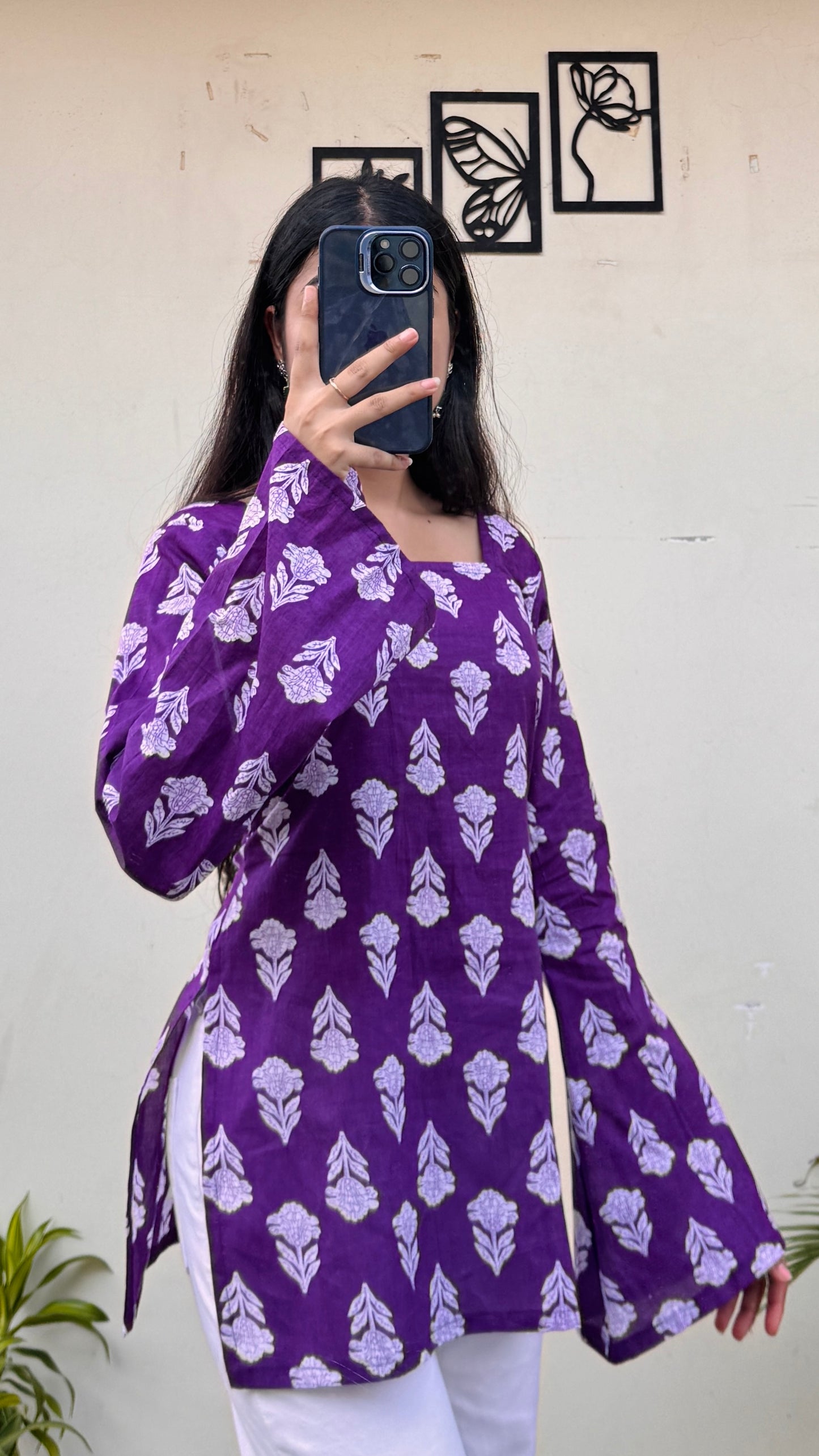 Cotton Square Neck Corset Back Short Kurti