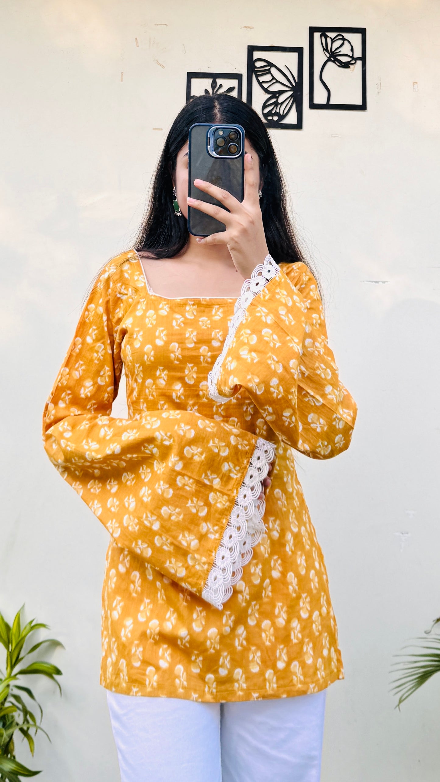 Cotton Square Neck Corset Back Short Kurti