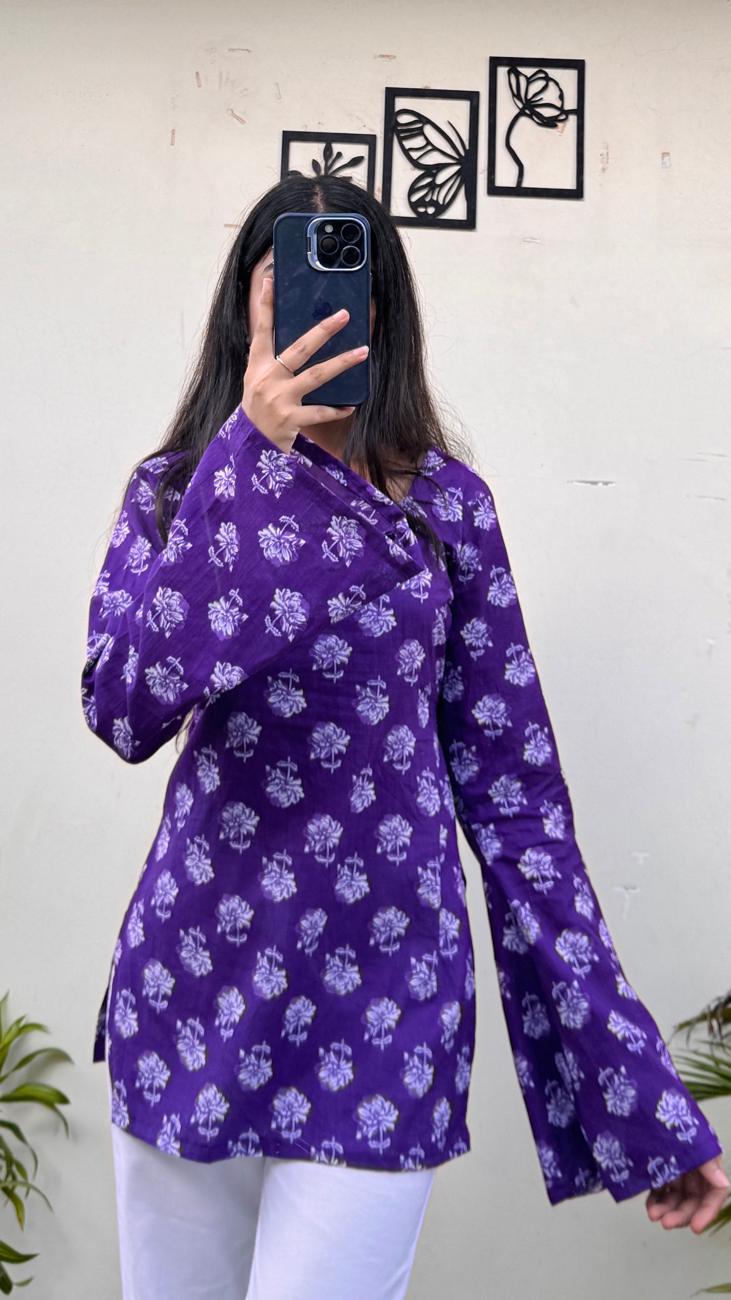 Cotton Square Neck Corset Back Short Kurti