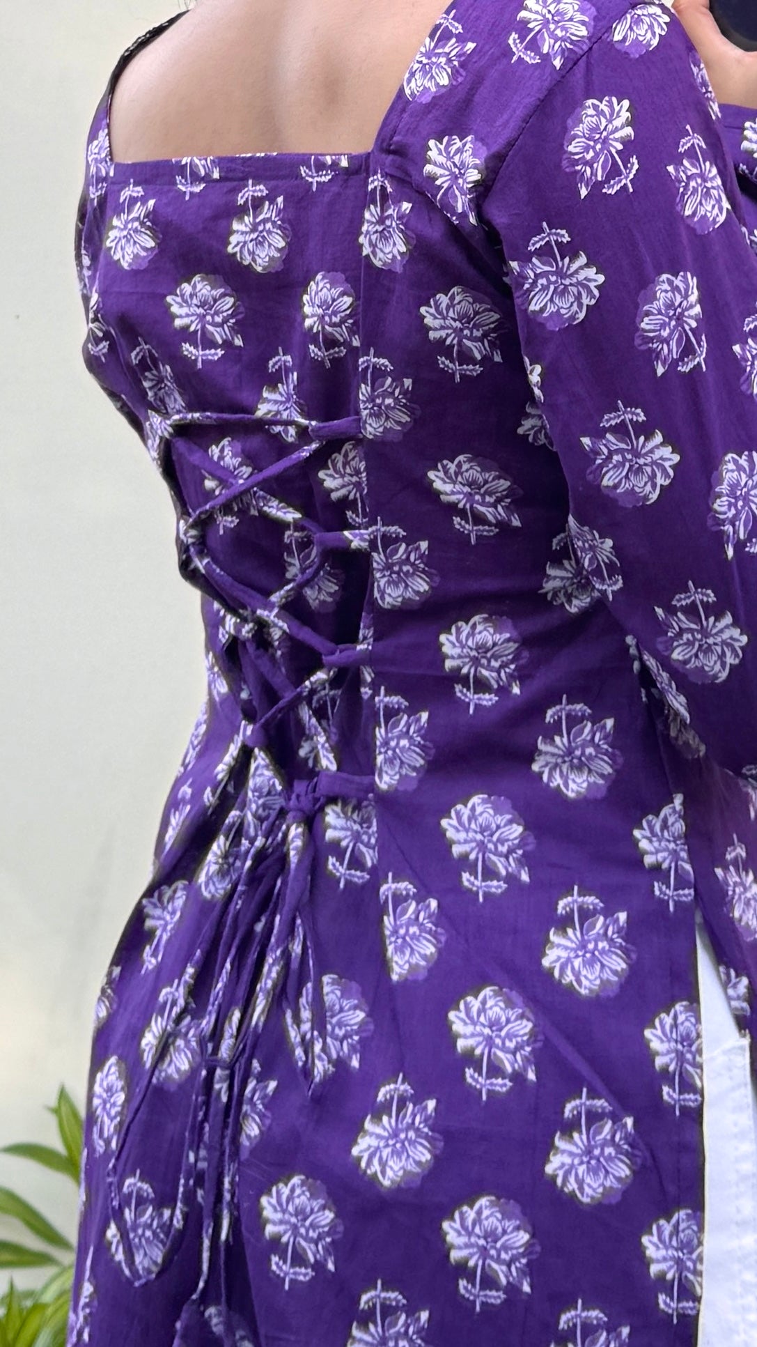 Cotton Square Neck Corset Back Short Kurti