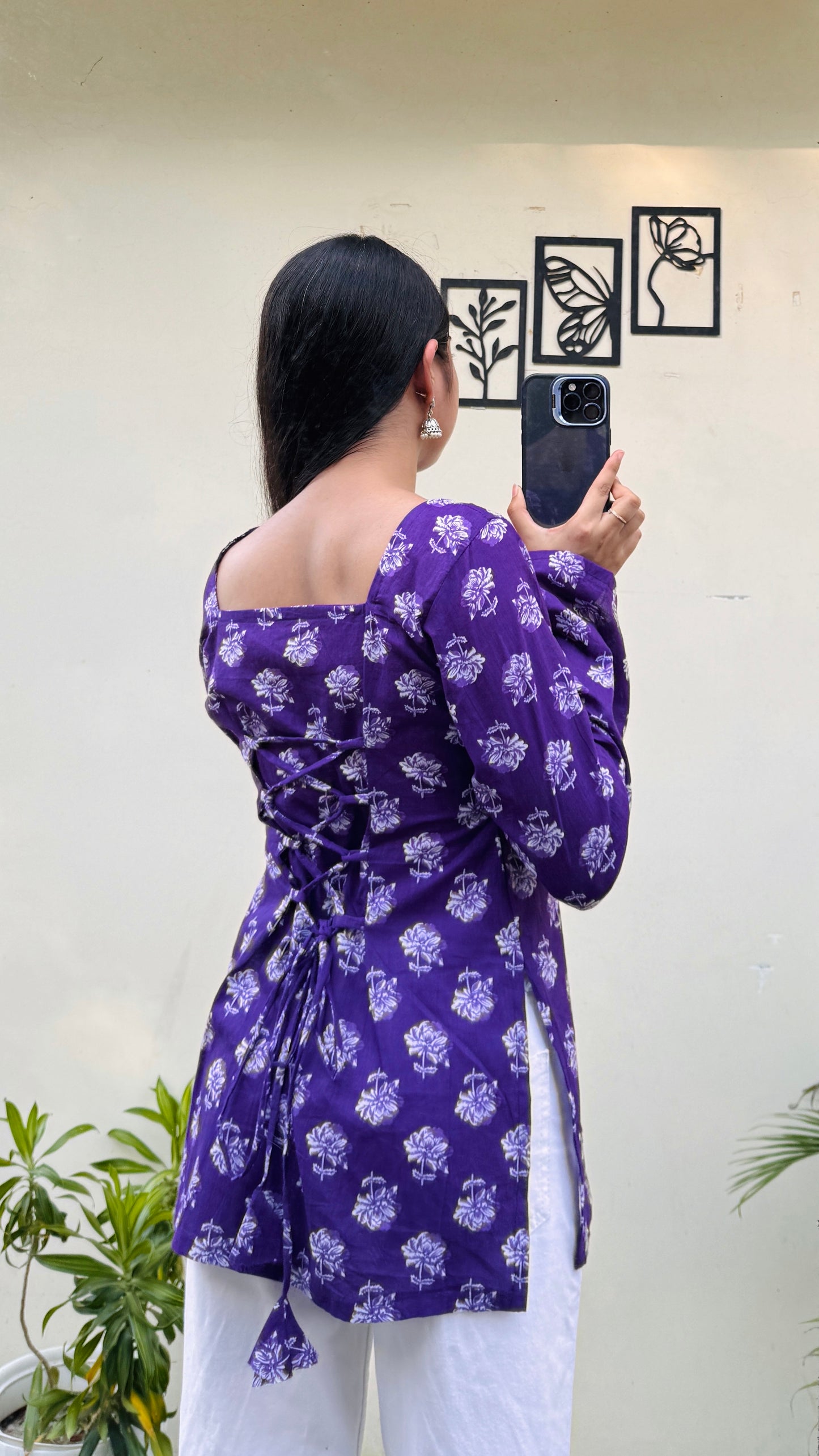 Cotton Square Neck Corset Back Short Kurti