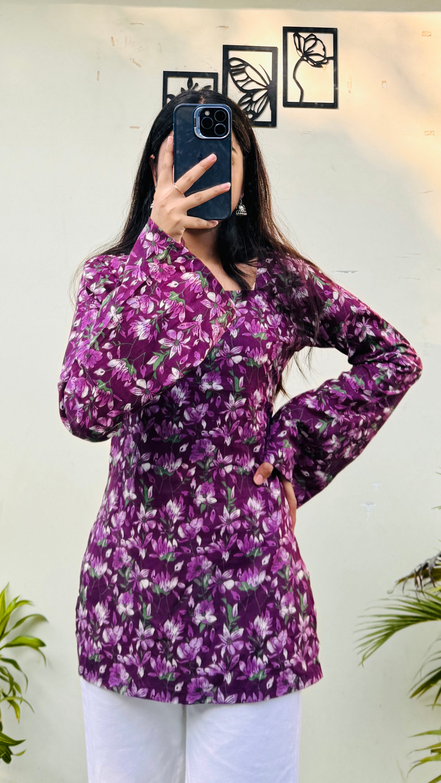 Cotton Wine Square Neck Corset Back Short Kurti