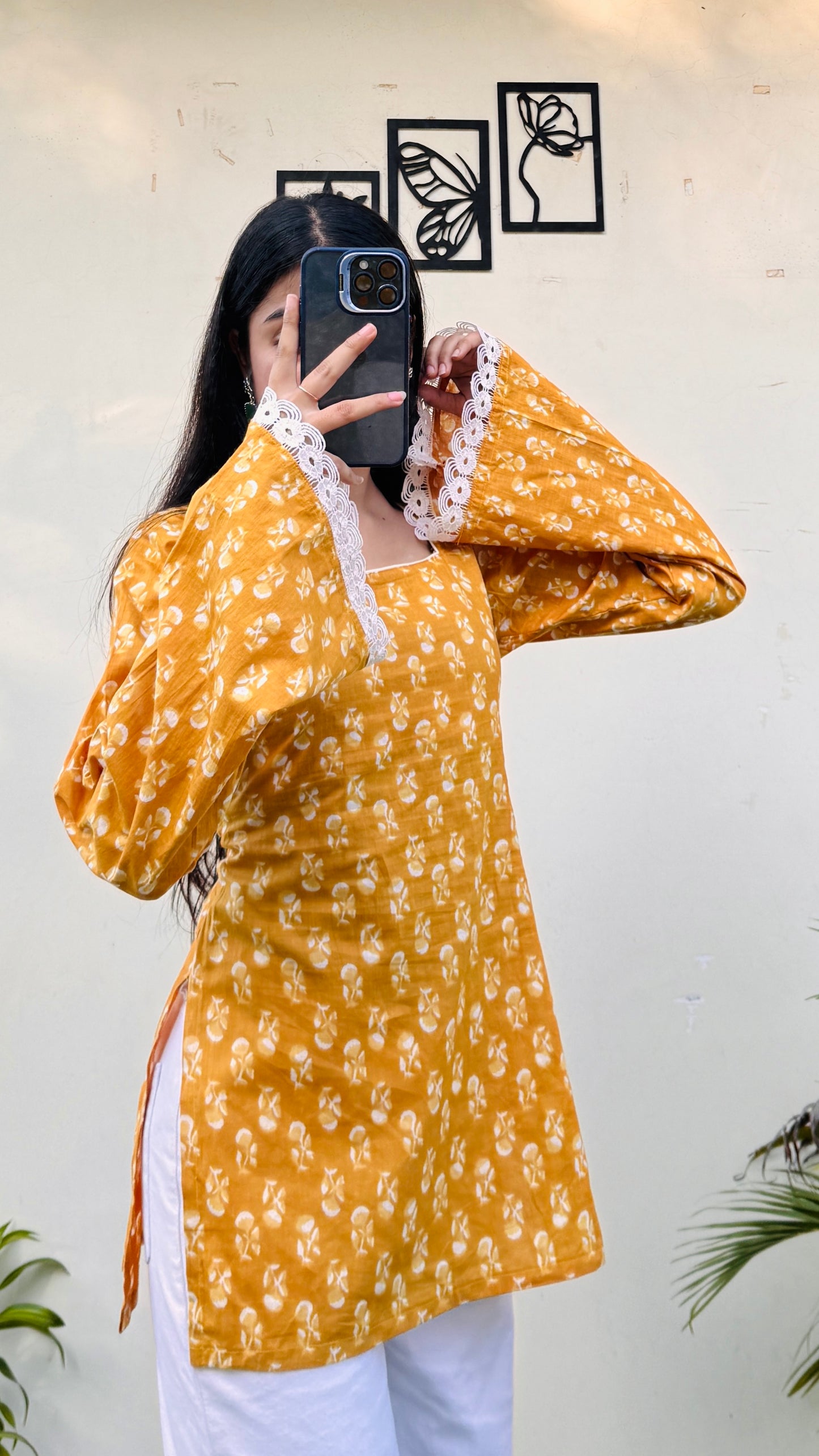 Cotton Square Neck Corset Back Short Kurti