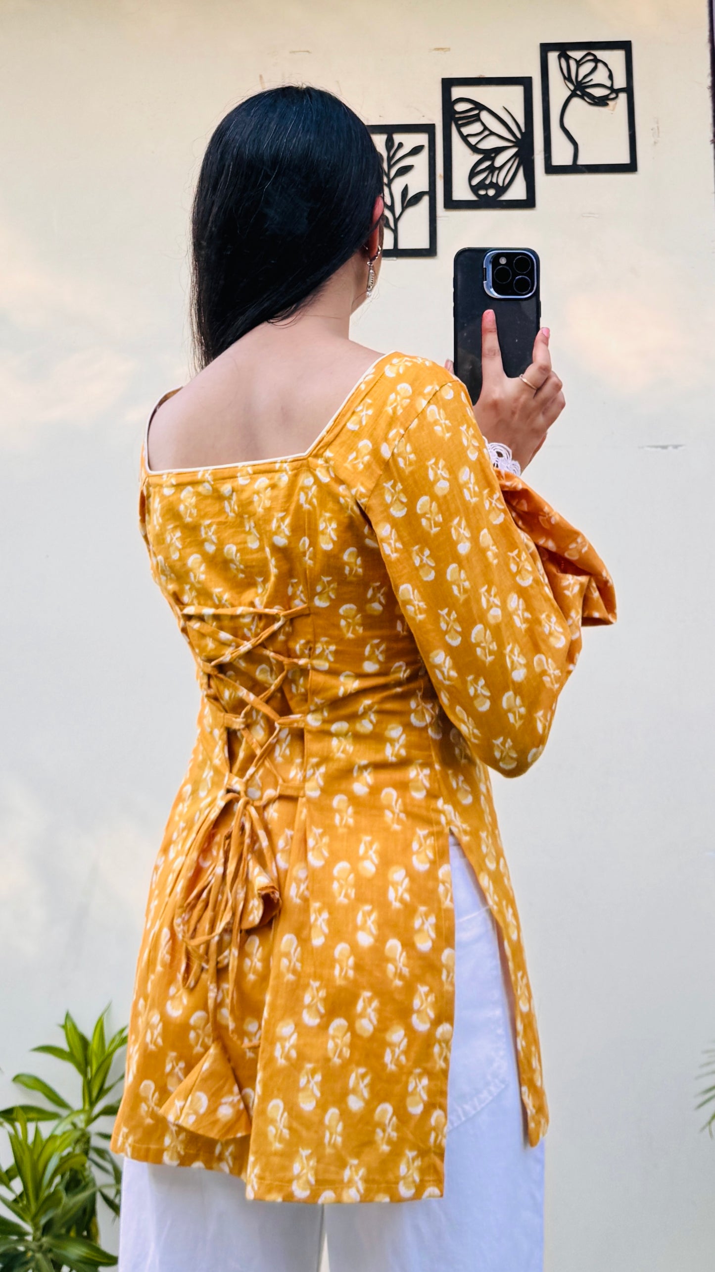 Cotton Square Neck Corset Back Short Kurti