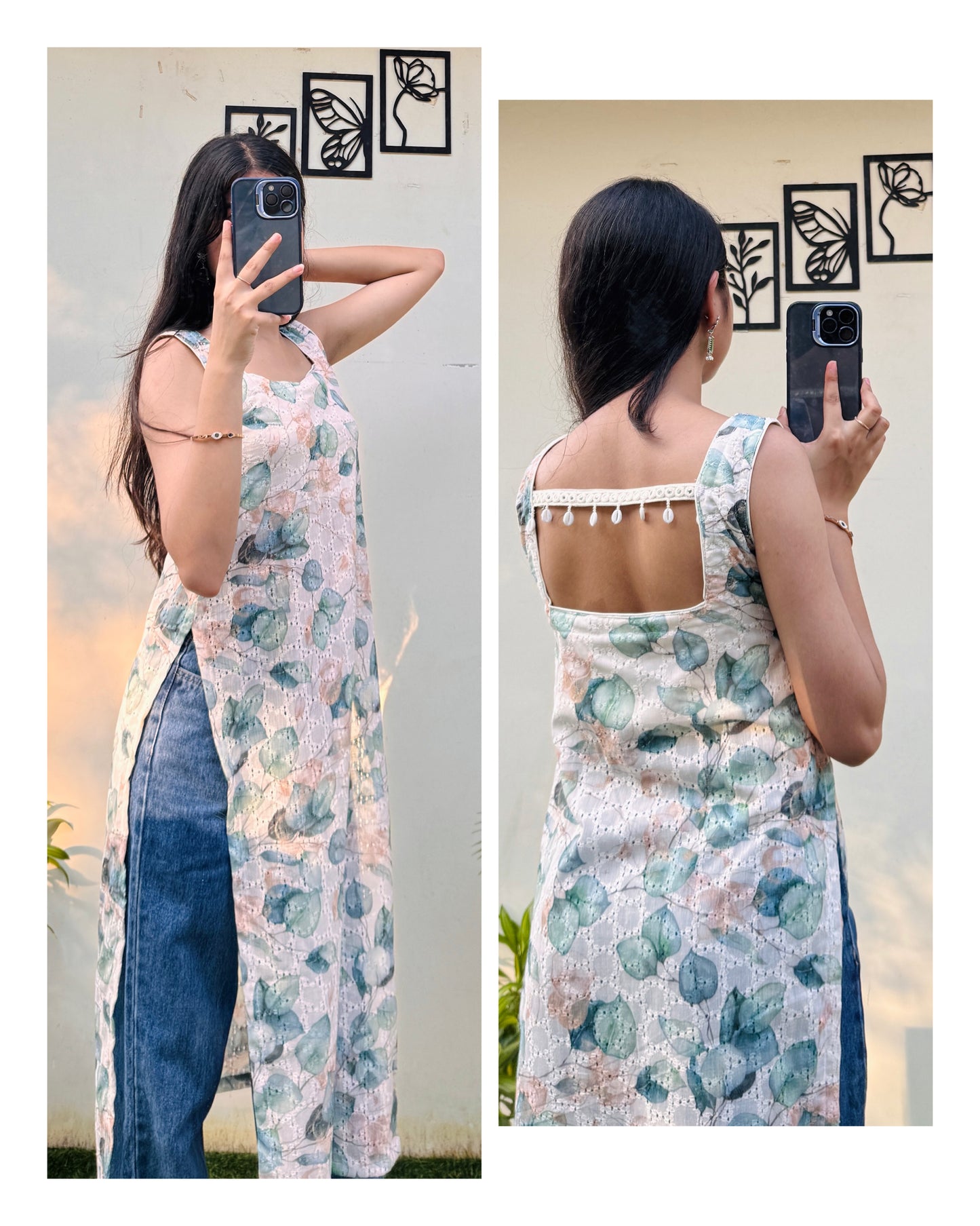 Hakoba Straight Backless Kurti