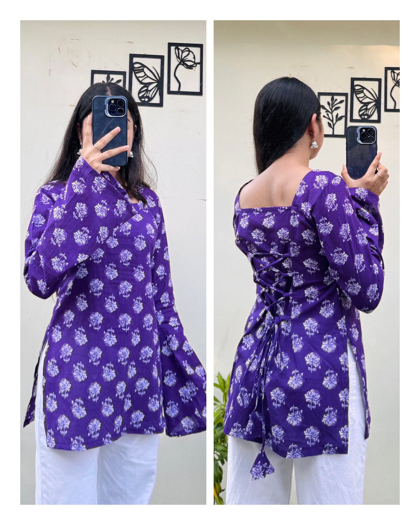 Cotton Square Neck Corset Back Short Kurti