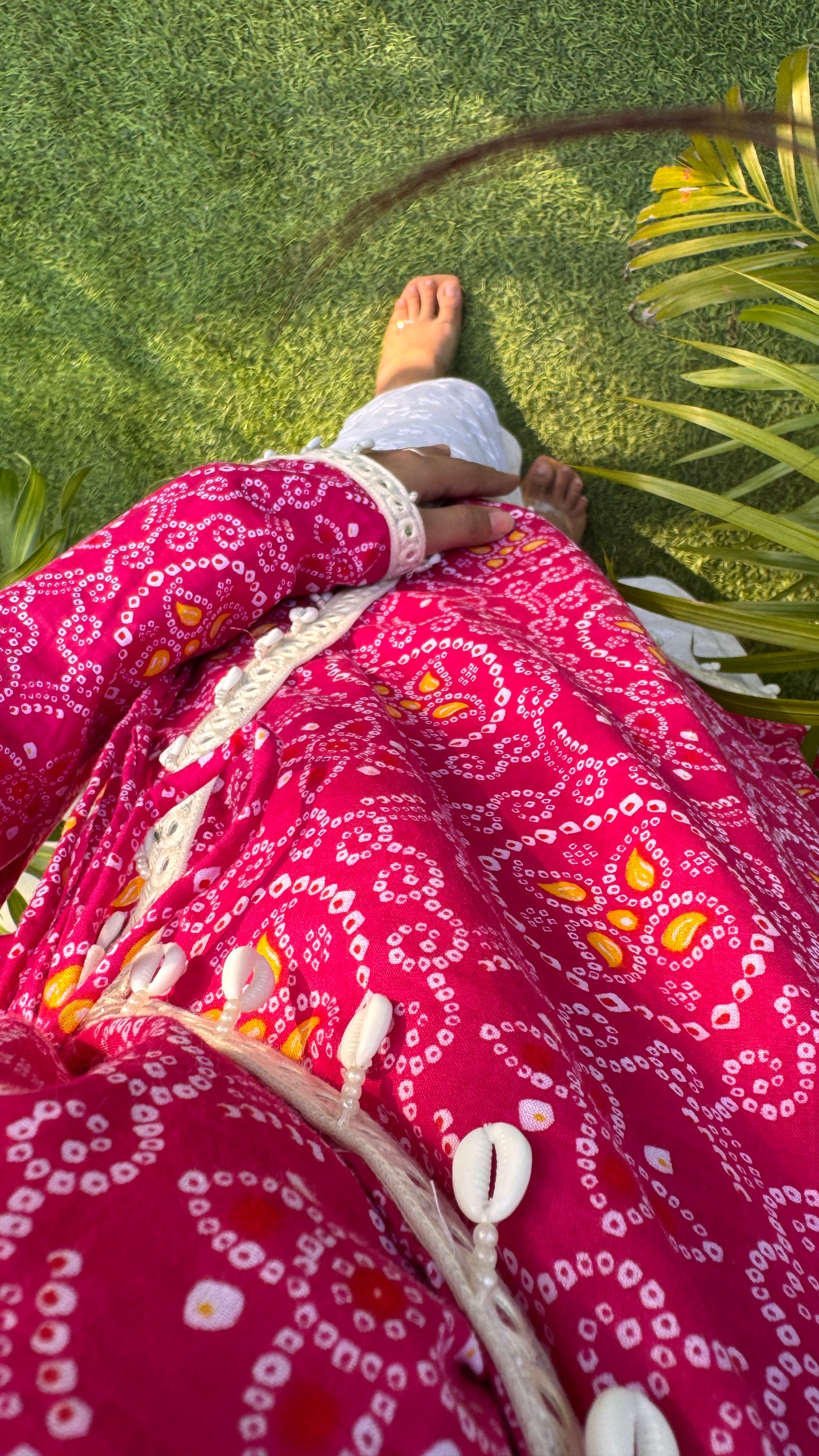 Cotton Bandhani Print Shells Detailing Angrakha Kurti